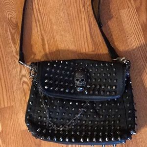 unique bling black skeleton studded handbag purse
